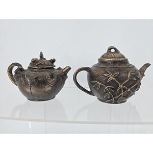 2 Lot Andrea by Sadek‎ Chinese Painted Cast Iron Teapot Trinket Jewelry Holders